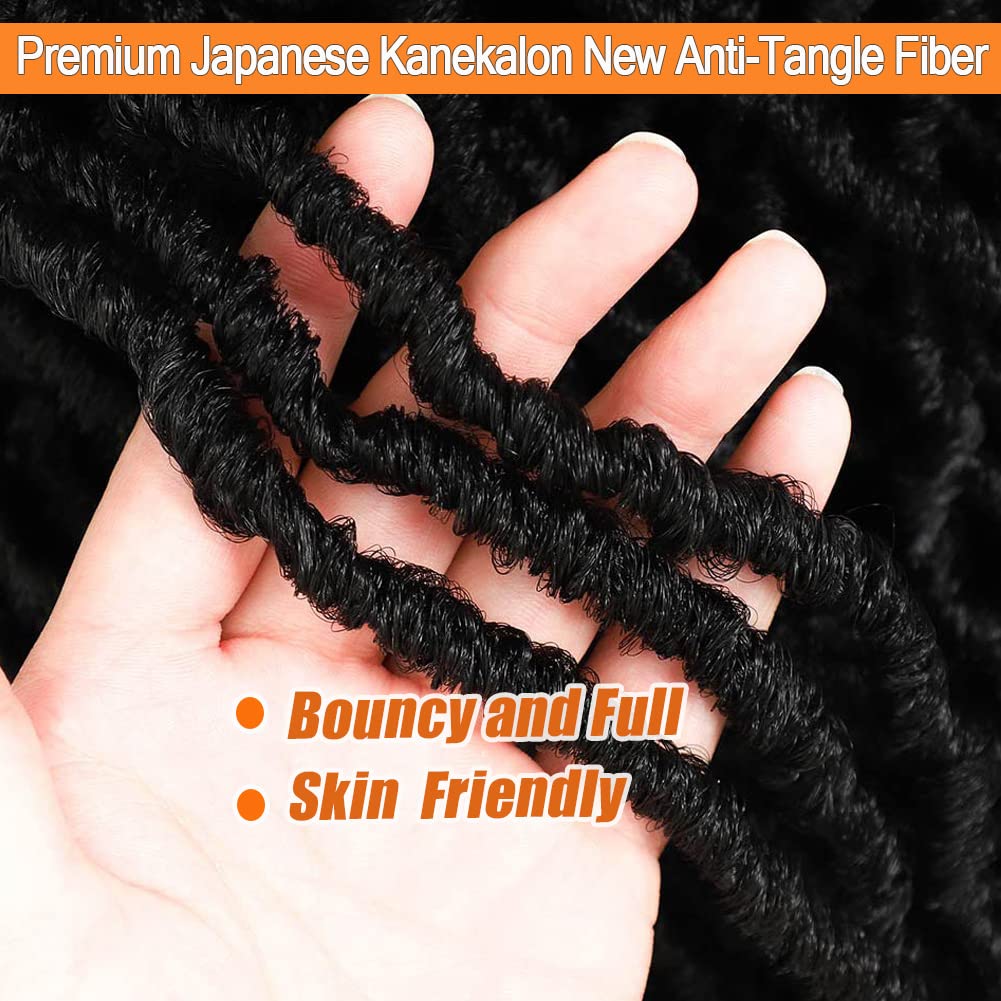 Soft Locs Crochet Hair 18 Inch 6 Packs Natural Black Faux Locs Crochet Hair Pre Looped Knotless Style Natural Curly Wavy Hair No odor, Skin Friendly, Bouncy (18 Inch, 6 Pack, 1B#)