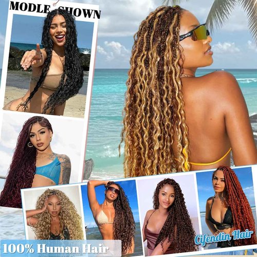 CIFENDIN Human Braiding Hair For Boho Braids 110g Deep Wave Bulk Human Hair for Braiding Knotless 12A 100% Brazilian Virgin Hair Extensions Bulk Bohemian 3 Bundles Color Copper 14 Inch