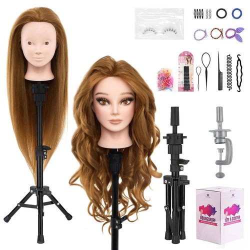Mannequin Head with 80% Real Human Hair with Tripod Stand - 28" Makeup Cosmetology Manikin Doll Head for Hair Styling, Hairdressing Training Head for Braiding Practice Suitable for Hair Extensions