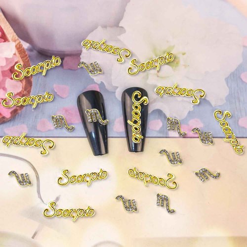 JERCLITY 20pcs Gold Alloy Scorpio Zodiac Nail Charms 10pcs Scorpio Sign Symbols Nail Charms 10pcs Scorpio Constellation Words Nail Charms for Nails（Scorpio Dates: October 24 to November 22）, JSP436