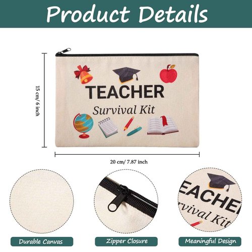Weewooday 20 Pieces Teacher Appreciation Gifts Cosmetic Bags Teacher Canvas Makeup Bags Toiletry Case Pencil Bag with Zipper Stationery Case Bag for Teachers Appreciation graduation