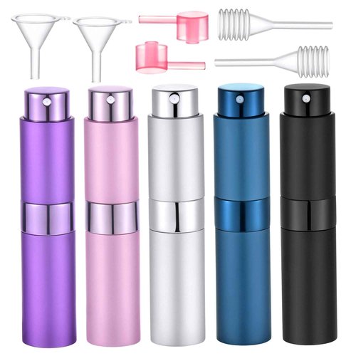 Yikimyfo 5 Pcs Travel Perfume Atomizer Refillable, 8ml/0.27oz Portable Mini Cologne Spray Bottle Travel Size Perfume Refill Bottle with Fine Mist Atomizer and Tool