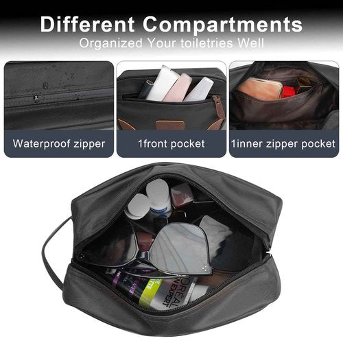 Wohlbege Men's Travel Toiletry Bag - Large Waterproof Organizer, 2 Zippered Pockets for Shaving/Cosmetic,Portable Bathroom Bag for Travel/Gym/Business Trips