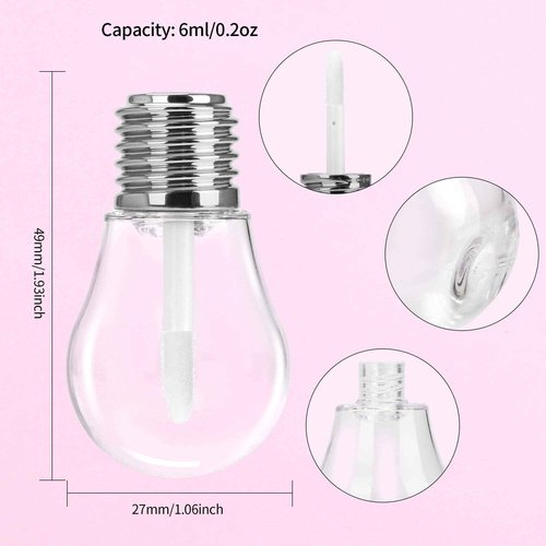 RONRONS 20 Pieces Light Bulb Shaped Lips Balm Tube, 6ML Small Empty Refillable Lips Gloss Bottles with Silver Cap