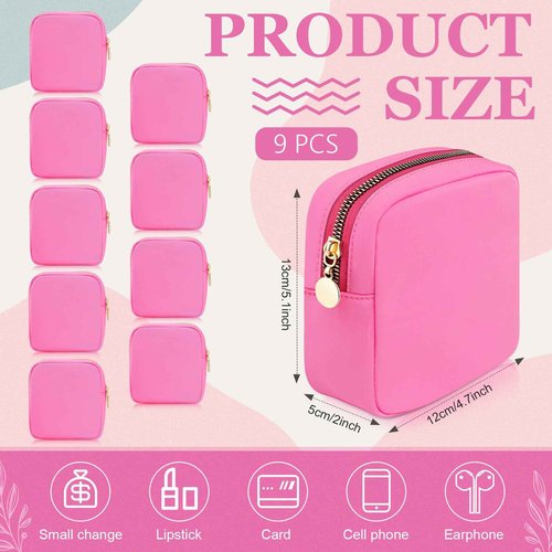 Giesiery 9 Pcs Christmas Mini Pouch Bag Nylon Makeup Bags Bulk Cosmetic Bags for Purse Toiletry Organizer Pouches for Women, Small Zipper Gift Pouch Preppy Coin Purse (Hot pink)