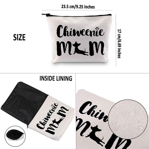 G2TUP Chiweenie Dog Lover Gift Chiweenie Mom Makeup Bag Chiweenie Dog Mom Cosmetic Bag Chiweenie Dog Owner Gift Pet Owner Zipper Travel Bag (Chiweenie Mom White Bag)