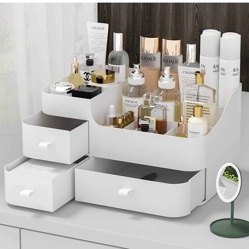 skin care organizer,Makeup Desk Organizer With Drawers ,Countertop Organizer for Cosmetics,Vanity brush with Holder for Lipstick, Brushes, Eyeshadow, and Desktop Finishing Dresser (A-Large-White)