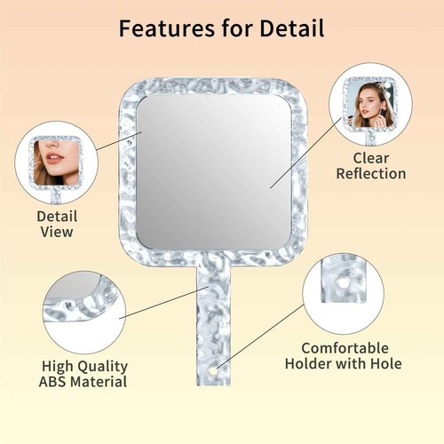 Famihomii Handheld Mirror with 1X/7X Magnification, Dual-Sided Magnification Hand Mirror, Hand Mirror with Handle, 10" x 6.1", Lightweight & Durable, Portable & Hangable for Makeup, Shaving - Clear