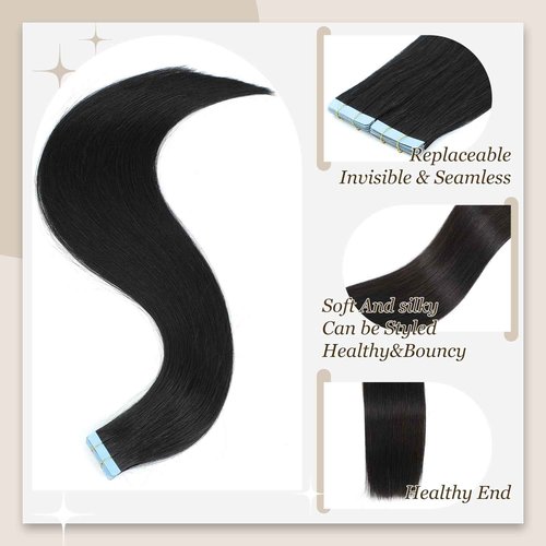 Tape in Hair Extensions Human Hair, Hair Extensions 18 Inch 20pcs Remy Straight Human Hair Tape in Extensions Skin Weft Tape Extensions Human Hair