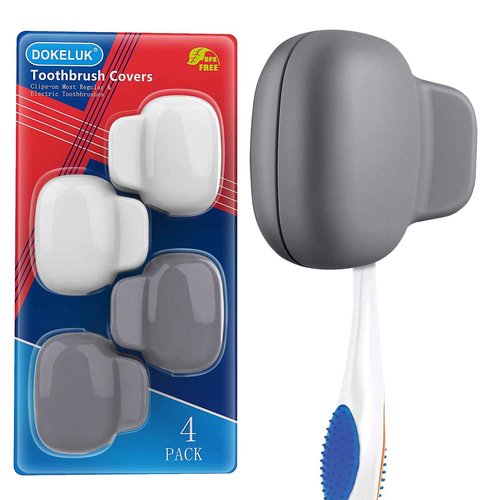 Dokeluk Toothbrush Covers Caps Family Pack:Tooth Brush Coveres Travel Case Protector Plastic Clip for Household Travel, Fits Electronic and Manual Toothbrushes for Adults Kids (4PACK)