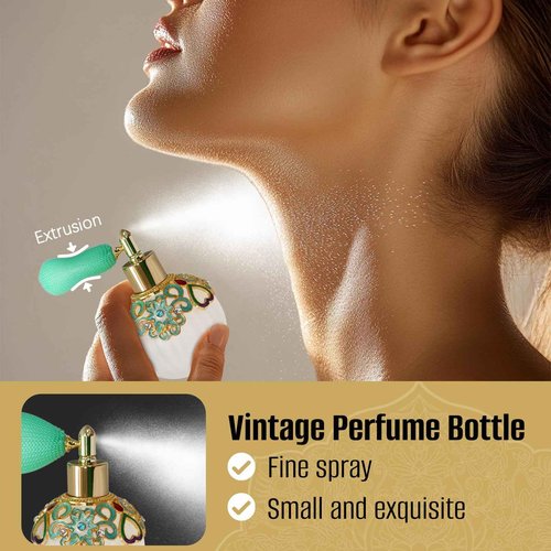 Joyeee Small Vintage Perfume Bottle, 1 Pack 50ml Glass Empty Drop Refillable Atomizer, Retro Empty Refillable Essential Oils Glass Flacon Diffuser for Women Girls Mum Birthday Gift