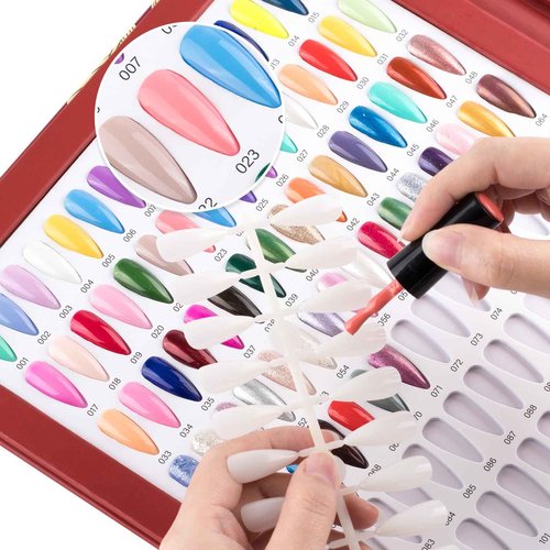 NMKL38 320 Nail Colors Chart Nail Gel Polish Display Book with 480 False Nail Tips Professional Salon Nail Color Swatches Nail Practice Card Board (Red)