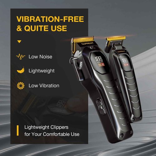 SUPRENT Cordless Hair Clippers for Men - Professional Hair Clipper & Trimmer Set, Wireless Hair Cutting Kit for Family, Rechargeable Cordless Hair & Beard Trimming Set for Men with LED Display (Black)