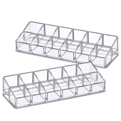 Amazing Abby - Glamour - 2-Pack 12-Slot Acrylic Nail Polish Organizer, Lipstick Holder, Lip Gloss Organizer, Cosmetic Storage Display, Perfect Storage Solution for Drawer, Vanity, Bathroom, and More
