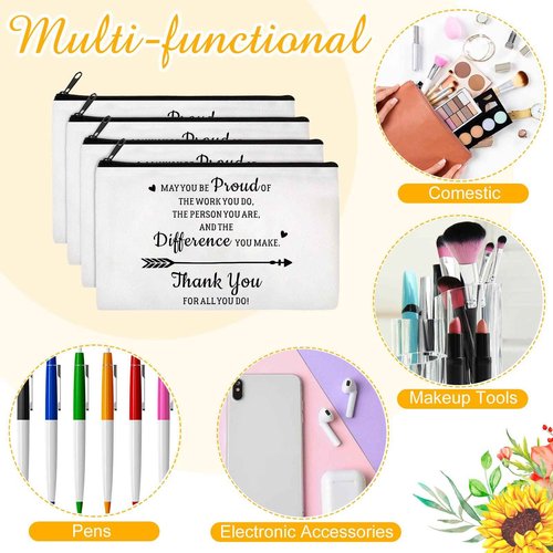 Hillban 20 Pieces Thank You Gift for Women, May You Be Proud of the Work You Do Makeup Bags Appreciation Gift for Coworker Employee Teacher Nurse Volunteer, Inspirational Cosmetic Bag with Zipper