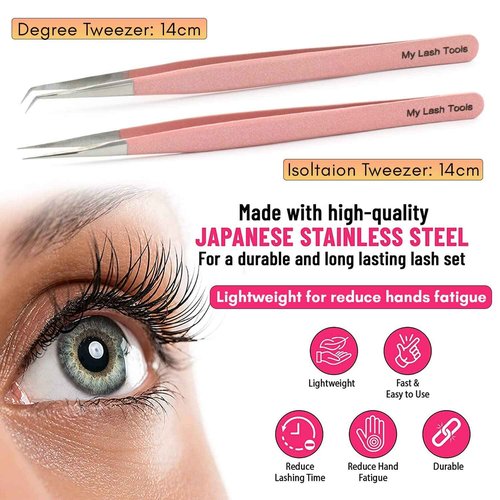 2pcs Straight & Curved Isolation Tweezers for Eyelash Extensions – 14cm Japanese Stainless Steel, Blush Pink, Best for Individual & Classic Lashes