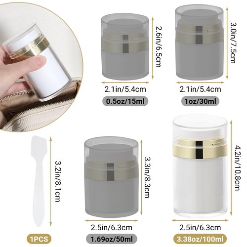 Segbeauty 3.38oz Airless Pump Jar, Empty Makeup Containers 100ml Vacuum Bottle Dispenser, 3pcs Refillable Jar Travel Bottles for Toiletries Moisturizer Container Travel Size for Lotion Moisturizer