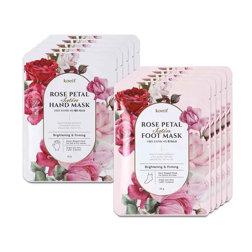 koelf PETITFEE Rose Petal Satin Foot & Hand Mask10pairs (5ea/5ea) - Intensive Nourishing Socks & Gloves Mask, Skily, Smooth Hand, Foot, Repairing Masks