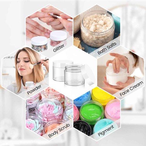 TUZAZO 48 Pack 6 Oz Plastic Container Jars with Lids and Labels BPA Free, Empty Round Clear Cosmetic Containers Plastic Slime Jars for Lotion, Cream, Ointments, Body Butter, Travel Storage (48)