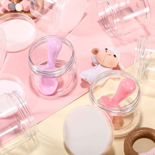 Patelai 16 Pack 12 oz Empty Slime Container Jars with Lids Round Clear Plastic Jars Wide Mouth Refillable Storage Organizer for Slime Making, DIY Crafts, Cosmetic, Home and Kitchen Organizing (Clear)