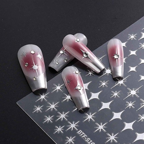 12 Sheets Star Nail Art Stickers Decals Gold Silvery Nail Stickers Star Design 3D Self-Adhesive Nail Decals Black White Manicure Supplies for Holiday Nail Art Decorations