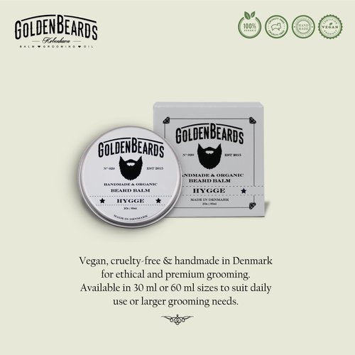 Bio Beard Balm -HYGGE - 60ML - 100% Organic by -Golden Beards- NON SCENTED Beard Oil