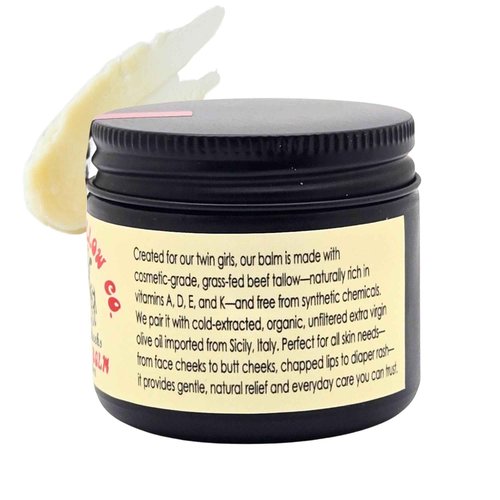 Twins Tallow Co. Beef & Cheeks Unscented Tallow Balm 2oz, Cosmetic Grade Grass-Fed & Finished Beef Tallow paired with Organic Sicilian Unfiltered Extra Virgin Olive Oil