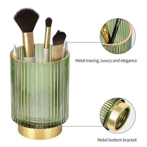 CANITORON Makeup Brush Holder,Glass Makeup Brush Holder Organizer Store Cosmetic Tools,Eyeliner,Storage Organizer for Vanity,Bathroom Countertop Organize and Bedroom Countertop Storage.(Amber L)