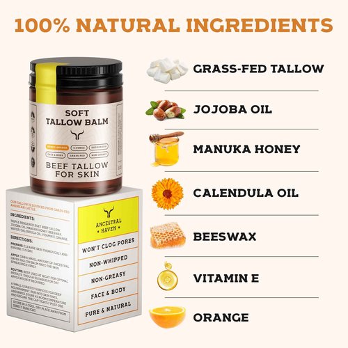 Beef Tallow for Skin - Tallow and Honey Balm For Face - Gift Ready - Tallow Face Moisturizer - Beef Tallow Moisturizer - Tallow Balm - Grass Fed Beef Tallow For Skin - Tallow Face Cream Lotion