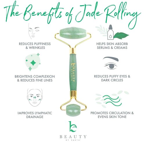 Beauty by Earth Jade & Rose Quartz Roller for Face - Face Massager Skin Care Tools with Small Eye Roller for Puffy Eyes
