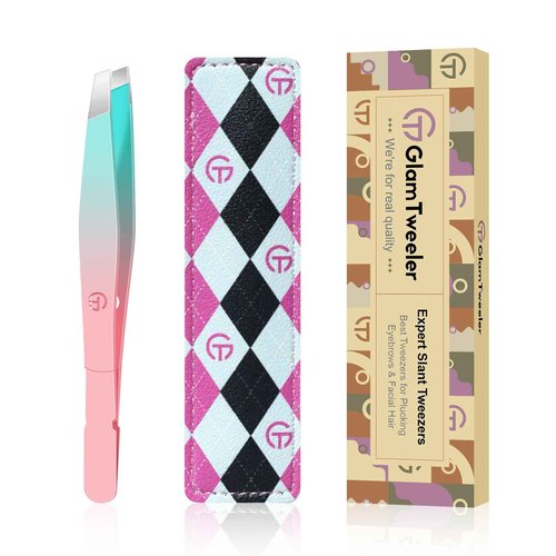 Exclusive G-01 Slant Tip Tweezers, GlamTweeler High Precison Expert Eyebrow and Facial Hair Removal Tweezer with Leather Storage & Carrying Case