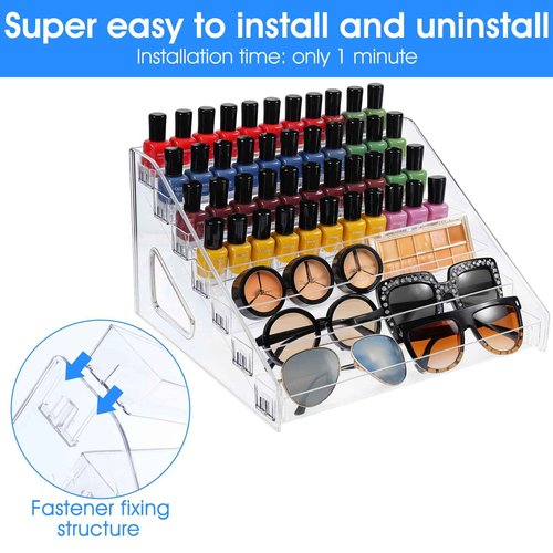 2 Pack Acrylic Nail Polish Organizer 84 Bottles of 7 Layers Acrylic Display Rack Clear Nail Polish Paint Organizer Holder Rack Eyeglasses Shelf Essential Oils Holder Stand No Tool Needed Assembly