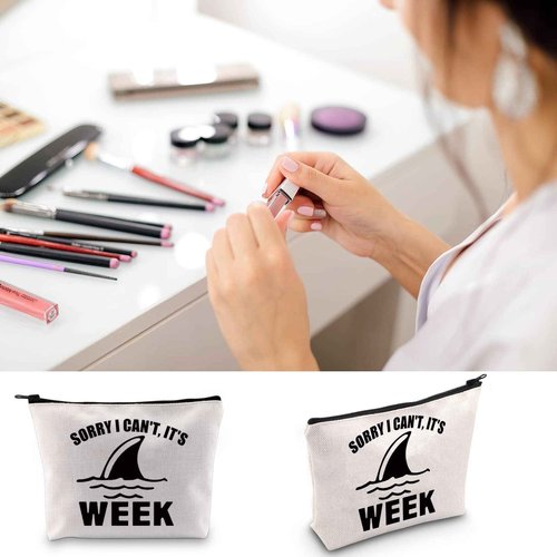 BLUPARK Funny Shark Makeup Bag Shark Lover Gift Sorry I Can't It's Week Cosmetic Bag for Women (It's Week)