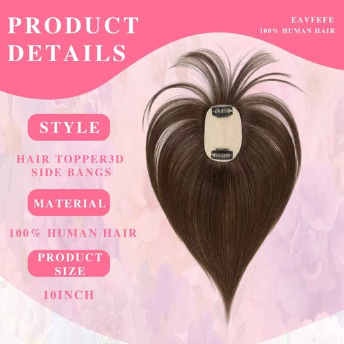 EAVFEFE 14" Long Hair Toppers for Women - Real Human Hair 4# Medium Brown, 360° Full Cover with Bangs & 2 Clips | Volumizing for Thinning Hair (14in 4#)