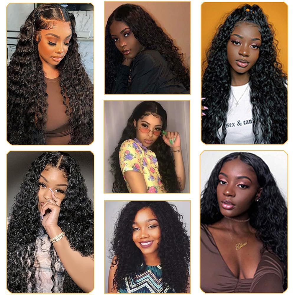 Water Wave Human Hair Bundles Brazilian Remy Water Wave Human Hair Bundles 10A Curly Human Hair 3 Bundles Unprocessed Human Hair Extension Double Weft Natural Color for Black Women 20 22 24inch