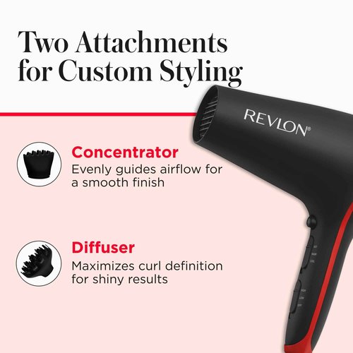 REVLON SmoothStay Coconut Oil Infused Hair Dryer with Diffuser & Concentrator - Ionic Ceramic Blow Dryer for Frizz Control, Shine, Smoothness & Volume, 1875W Lightweight Salon-Quality