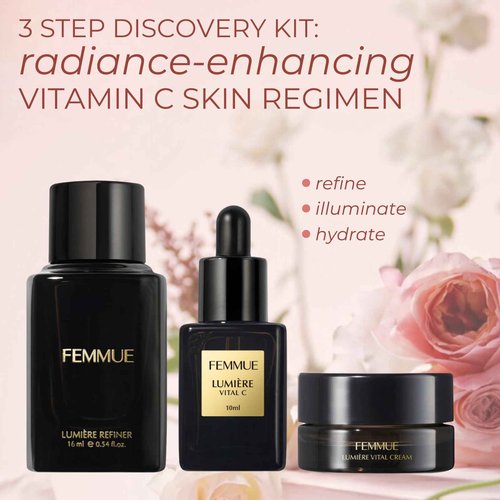 FEMMUE Lumière Discovery Kit (3pc) | With Vital C Serum, Refiner Face Toner, & Vital Cream Moisturizer | Hydrate & Plump Skin with Vitamin C, Niacinamide, & Phyto-collagen | Korean Skin Care