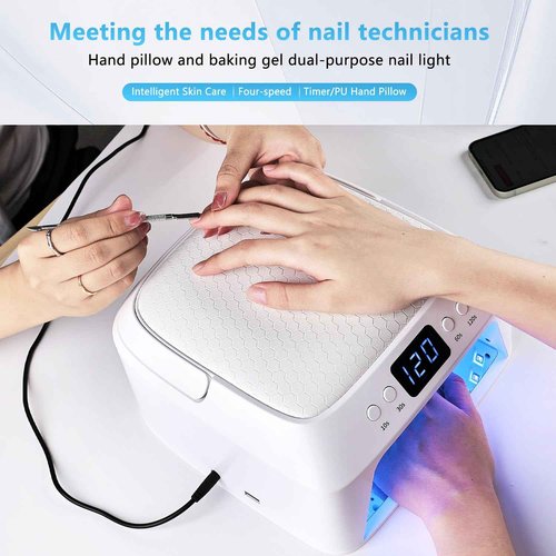 JODSONE U V LED Nail Lamp with Hand Pillow Large Space for Salon Portable Handle Front and Rear Dual Display Professional Nail Lamp Fast Drying Gel Nail Polish