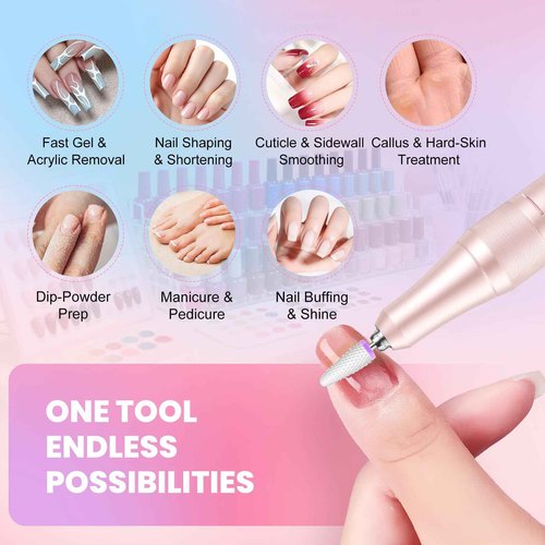 FLORAVIC Nail Drill Professional, 50000RPM Rechargeable Cordless Electric Nail Kit with Bits & Anti-Slip Pad, Portable for Acrylic/Gel Removal & Faster Shaping, Manicure & Pedicure at Home or Salon