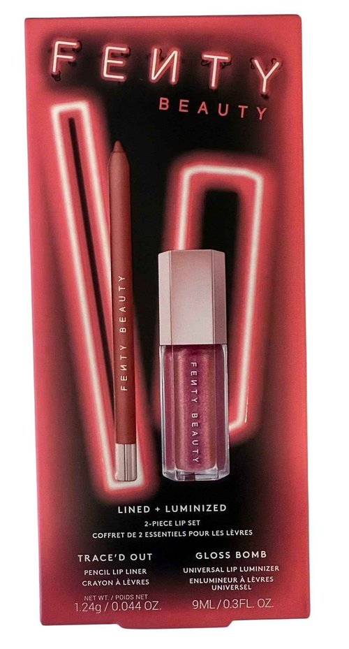FENTY BEAUTY Lined + Luminized 2-Piece Lip Set | RiRi Lip Liner & Grape Splash Gloss Bomb | 0.044 oz + 0.3 fl oz