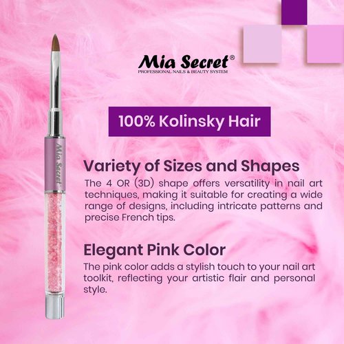 Mia Secret PREMIER NAIL BRUSHES 100% Kolinsky Hair MADE IN USA Prenium Nail Art Brushes (Pink, 4 OR (3D))