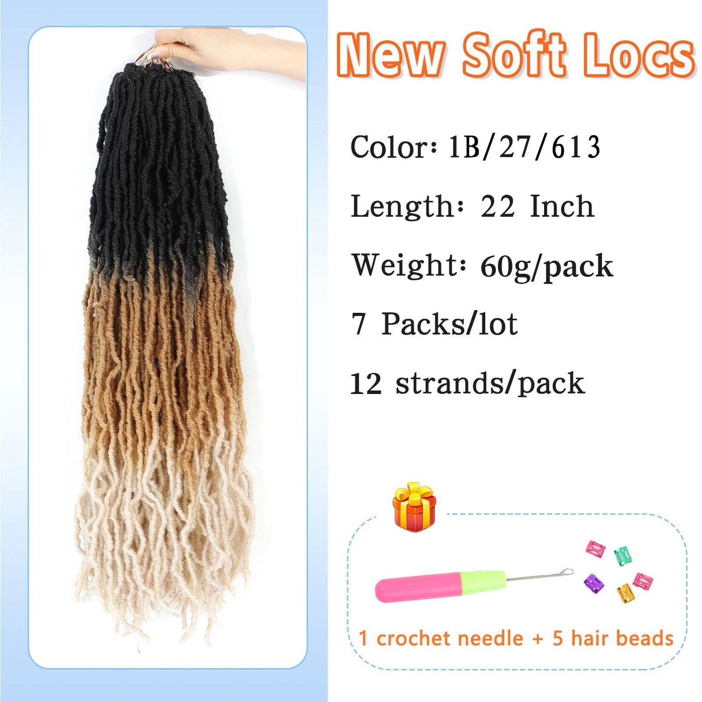 Faux Locs Crochet Hair 22 Inch 7 Packs Ombre Soft Locs Crochet Hair Pre Looped Crochet Locs For Black Women Butterfly Hair Extensions(22inch, 7 Packs, 1B/27/613)