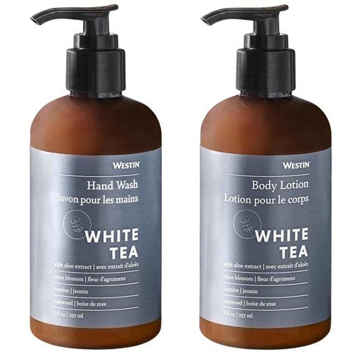 Westin White Tea Aloe Lotion & Liquid Hand Soap - Signature Hotel White Tea Scent - Aromatherapy - 8oz Bottles