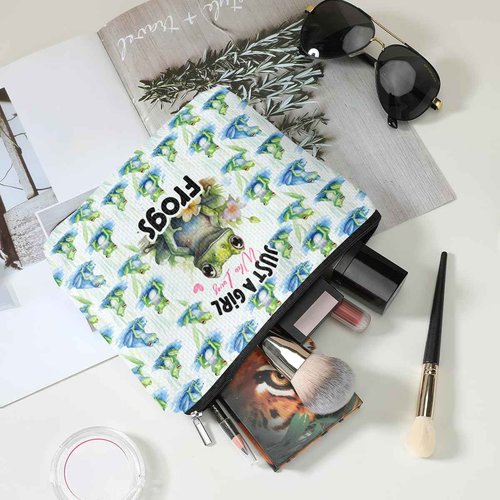 TBT Frog Gifts Funny Makeup Bag Frog Cosmetic Bag Frog Themed Gifts for Women Girls Best Friend Niece Daughter Animal Lovers Frog Lover Gifts Floral Travel Organizer Graduation Birthday Gifts