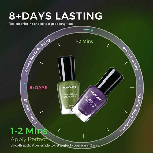 Morovan Dark Nail Polish Set: Glitter Green Dark Red Black Hot Pink Brown Shimmer Fingernail Polish Kit Air Quick Dry Nail Pack Winter Christmas Nail Art Manicure Gift Holiday Party for Women Girls
