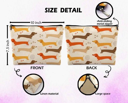 Dwept Dachshund Cosmetic Bag, Funny Puppy Makeup Bag for Purse, Wiener Travel Toiletry Bag, Gifts for Women Dog Lovers Makeup Bag Beauty Bag