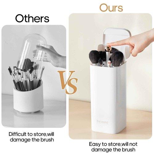 Osuke Makeup Brush Holder with Lid Cosmetic Tools Organizer,One Touch Open 4 Slot Makeup Brush Case with Waterproof Dustproof, Cosmetic Storage for Dresser Vanity and Bathroom Countertop