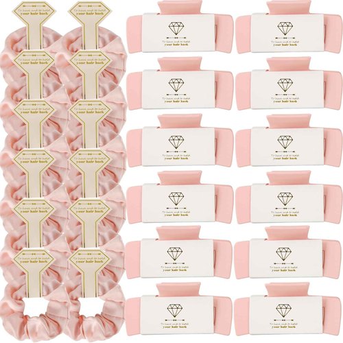 Loanzeg 24PCS Bridesmaid Scrunchies Proposal Gifts 4.1 Inch Square Set of 12 Bachelorette Hair Claw Clips ideas Bridal Shower Gift for Wedding Party Favors (Pink)