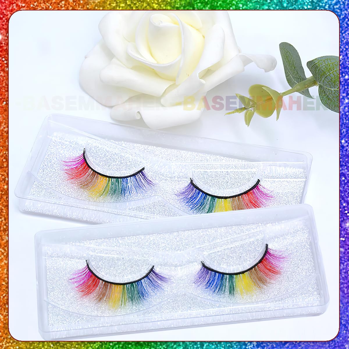 2Pairs Rainbow Eyelashes Colored Lashes Cateye Eyelashes Fluffy Wispy Fake Lashes 3D Natural Look Synthetic Eye Lashes Extension for LGBT Gay Pride Day Halloween Cosplay Party Makeup Tools