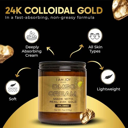 DMSO Cream with Real 24K Colloidal Gold | Promotes Mobility and Joint Comfort | 99.99% Pure Pharmaceutical Grade | Made with Aloe Vera Gel and Shea Butter | Peppermint Scent – 7oz Glass Jar